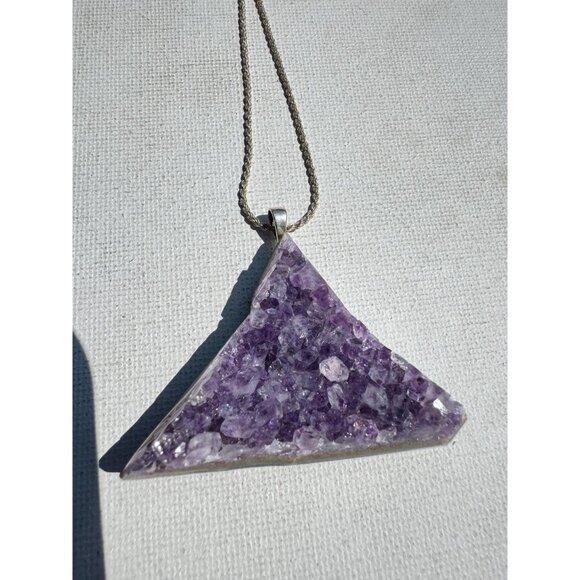 Amethyst Druzy Crystal Pendant Necklace Sterling Silver Chain - New Old Stock - Picture 3 of 8